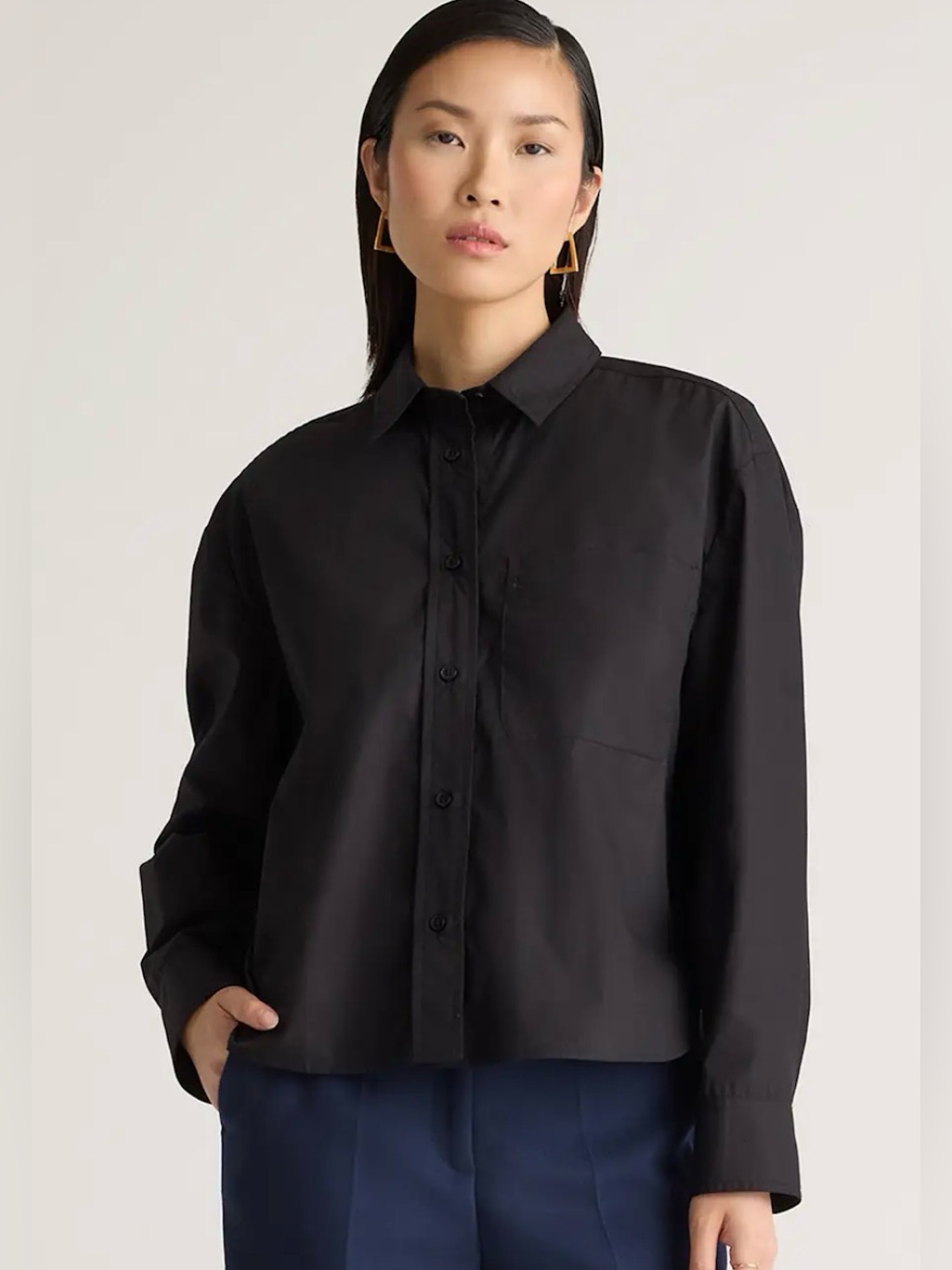 Quince Shirt 100% Organic Cotton Poplin Ls Button Up Women’s Size S Black Modern